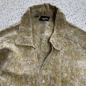 KAVU large brown and green patterned linen blend button down shirt